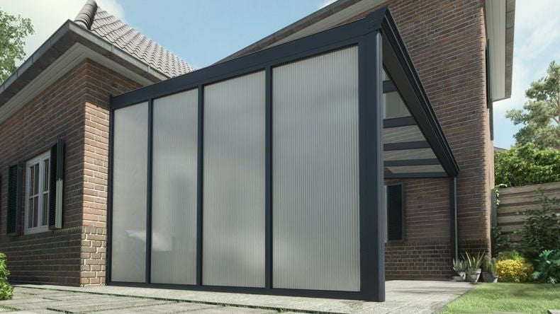 Parete Laterale Veranda Antracite (RAL 7016) - 3,5 metri con Policarbonato Opale
