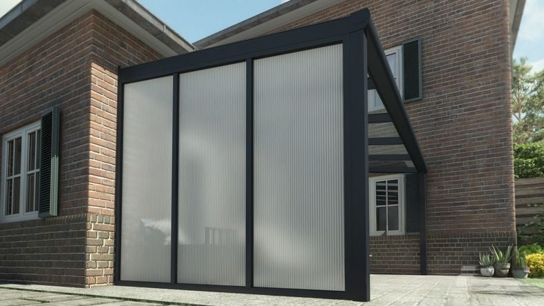 Parete Laterale Veranda Nero (RAL 9005) - 2,5 metri con Policarbonato Opale