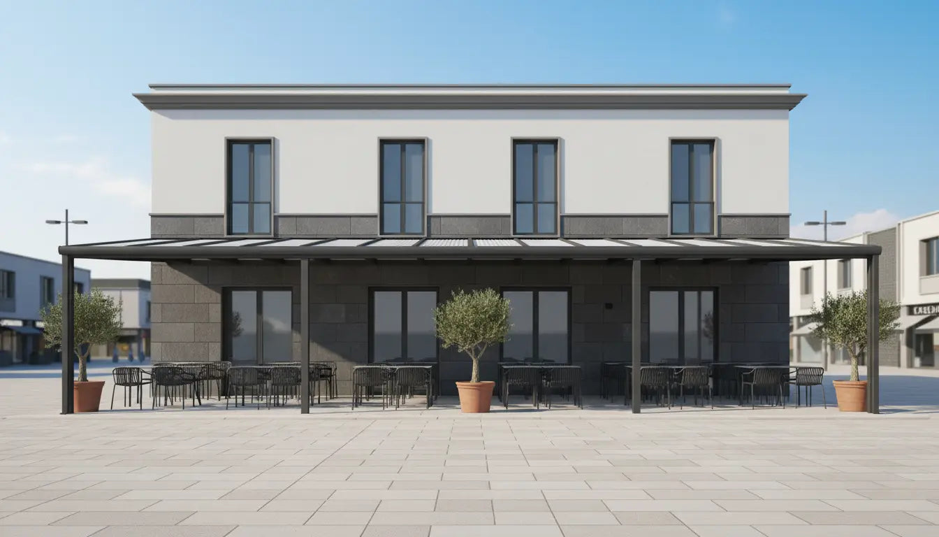 Veranda moderna antracite con policarbonato opale (charlie)