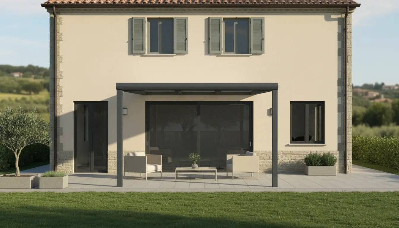 Veranda moderna antracite con policarbonato opale (charlie)