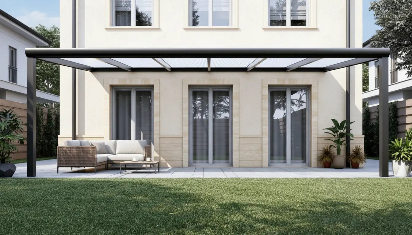 Veranda moderna antracite con policarbonato opale (charlie)