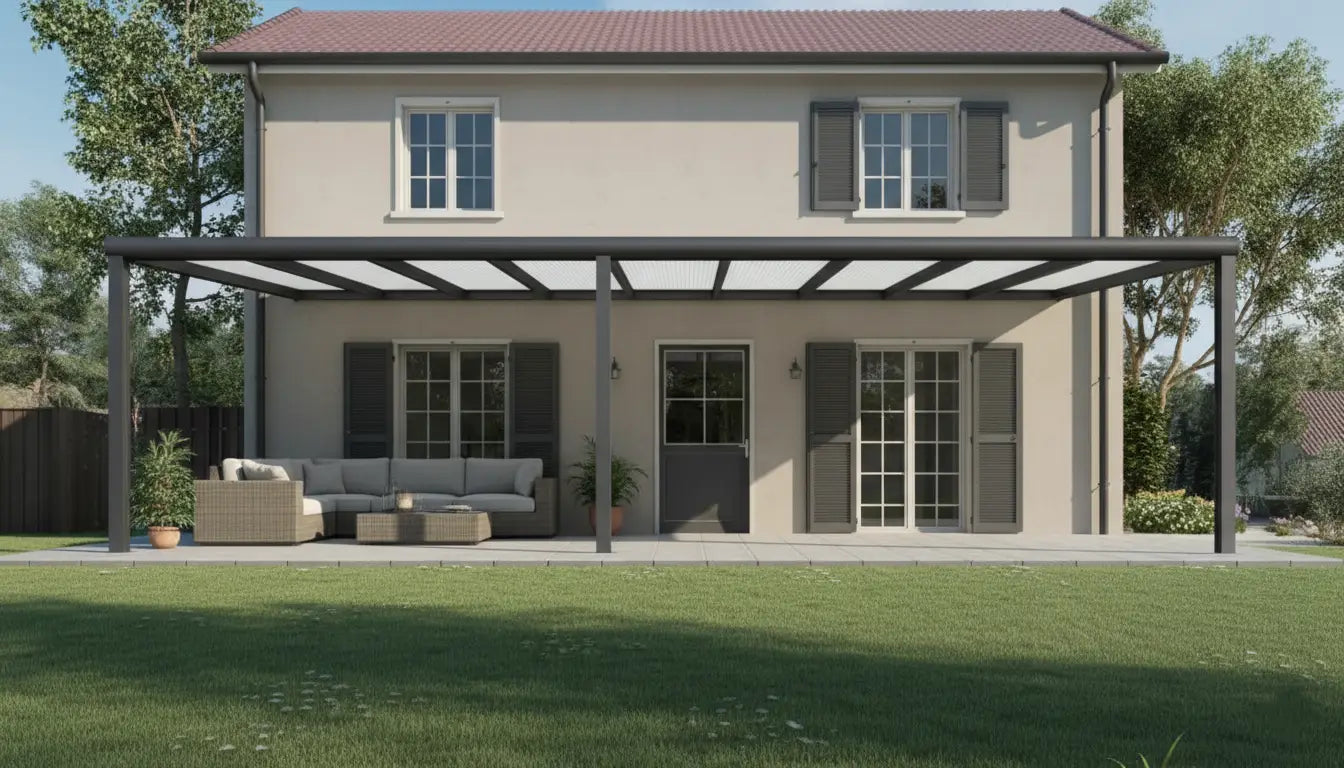 Veranda moderna antracite con policarbonato opale (charlie)