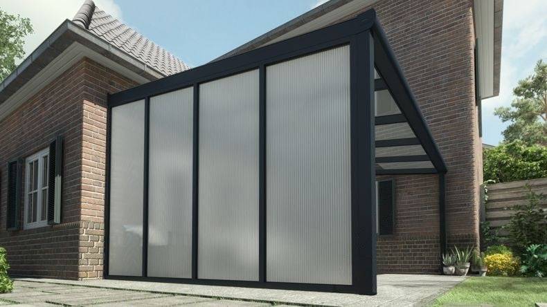 Parete Laterale Veranda Nero (RAL 9005) - 3,5 metri con Policarbonato Opale