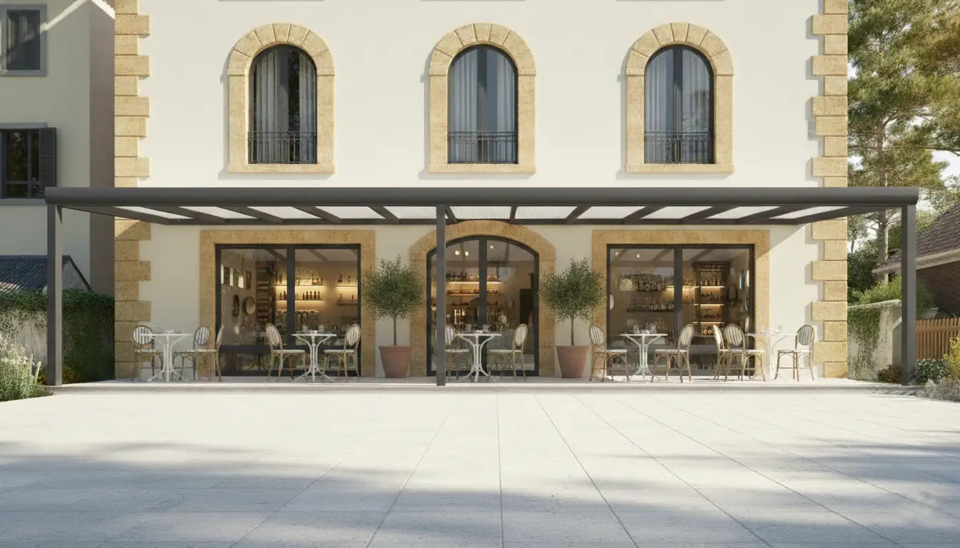 Veranda moderna antracite con policarbonato opale (charlie)