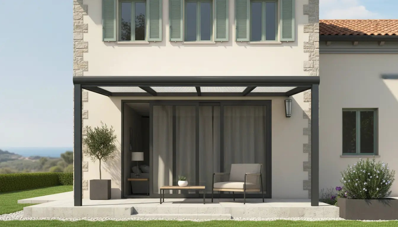 Veranda moderna antracite con policarbonato opale (charlie)