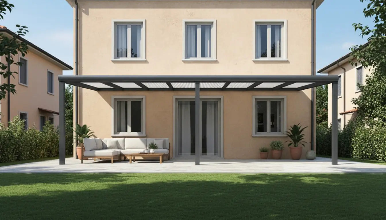 Veranda moderna antracite con policarbonato opale (charlie)