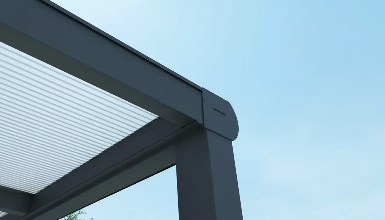 Dettaglio struttura in alluminio con tetto in Policarbonato Opale, che garantisce privacy e schermatura dal sole — Verande in Giardino